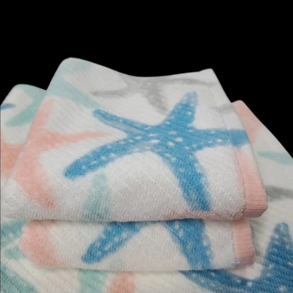 6pc Resort Collection Coastal Starfish Bath & Hand TOWEL Set 100% Cotton New